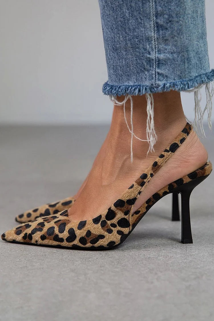 Ambra™ | Leopard Print High Heeled Shoes with Back Strap
