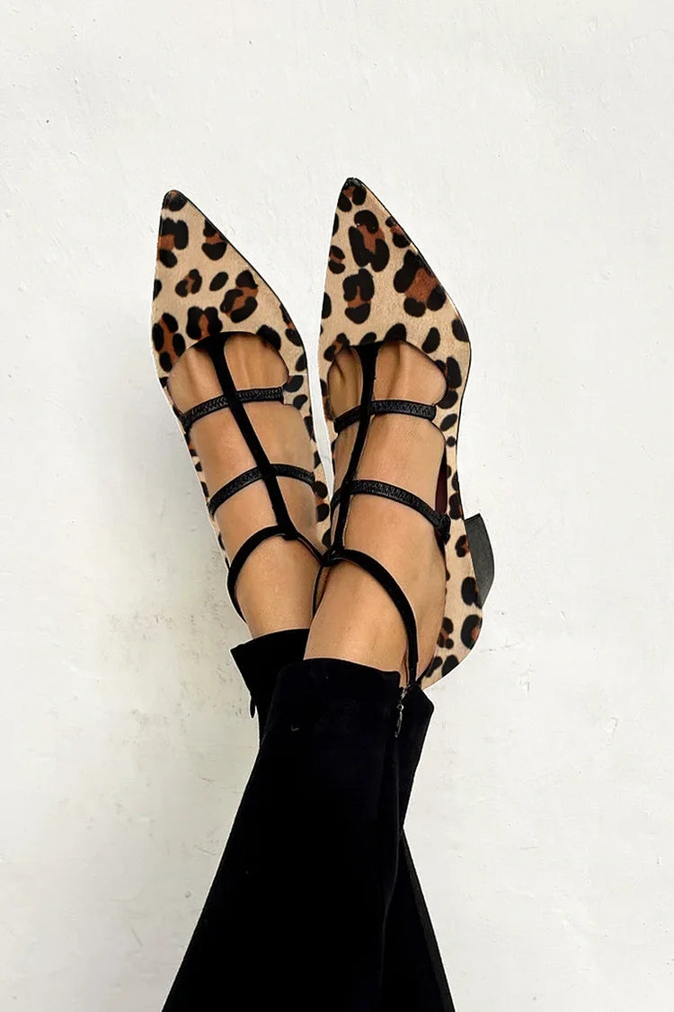 Ludovica™ | Animal print ballet flats with thin ankle straps