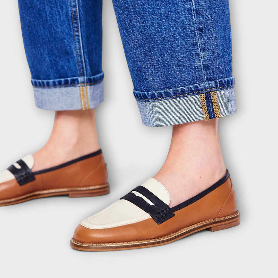 Samantha | Mocassini Brown with round toe and design with colored blocks