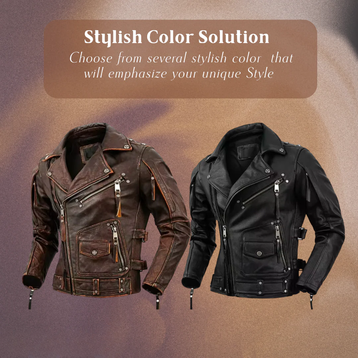 Leif | Retro Slim Fit Leather Motorcycle Jacket