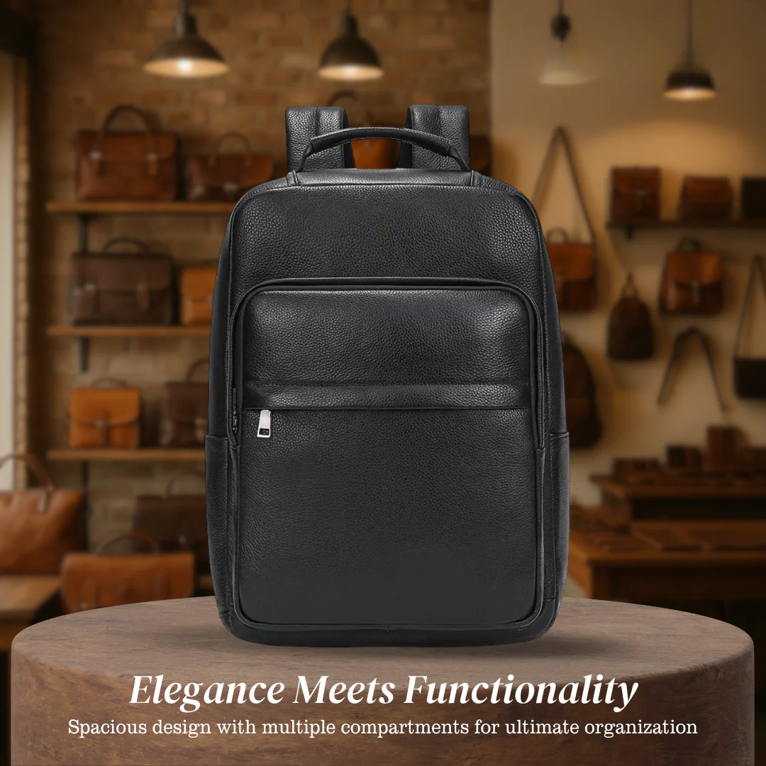 Everett | Genuine Top‑Grain Leather Laptop Backpack