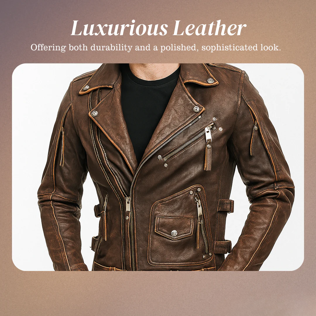 Leif | Retro Slim Fit Leather Motorcycle Jacket