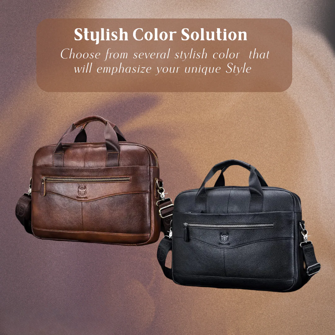 Clayton | Classic Leather Briefcase with Front Zip Accent
