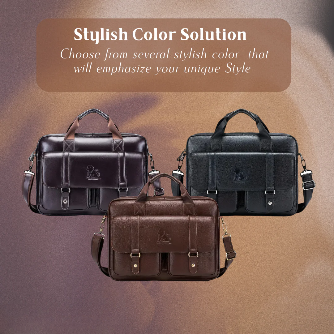 Sterling | Polished Leather Briefcase with Front Buckle Pockets