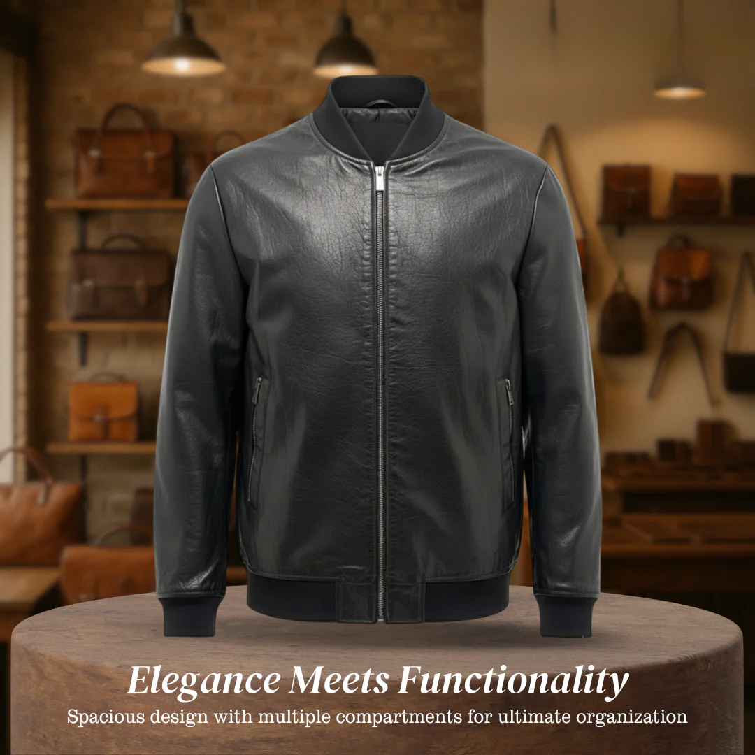 Raymund | Zip-Up Black Bomber Leather Jacket