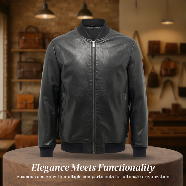 Raymund | Zip-Up Black Bomber Leather Jacket