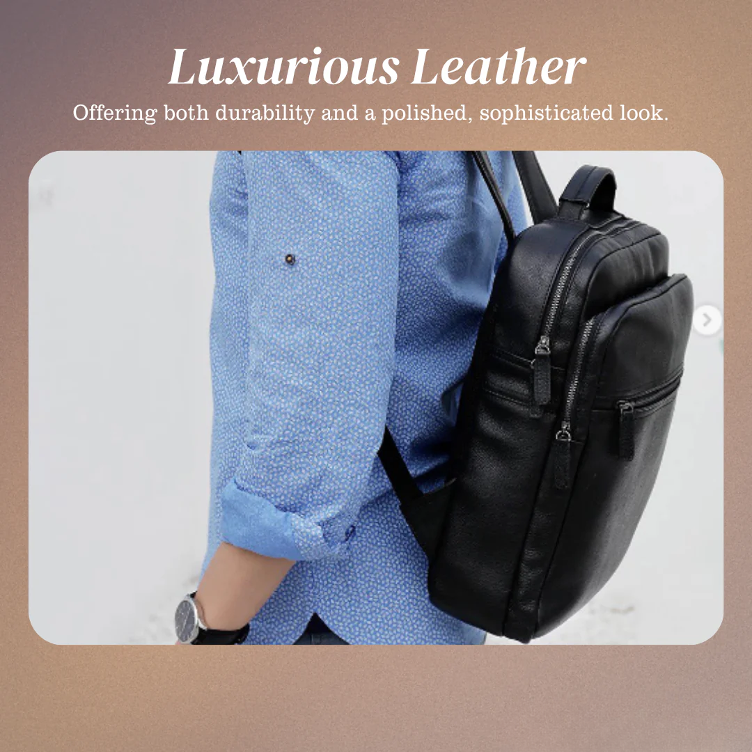 Everett | Genuine Top‑Grain Leather Laptop Backpack