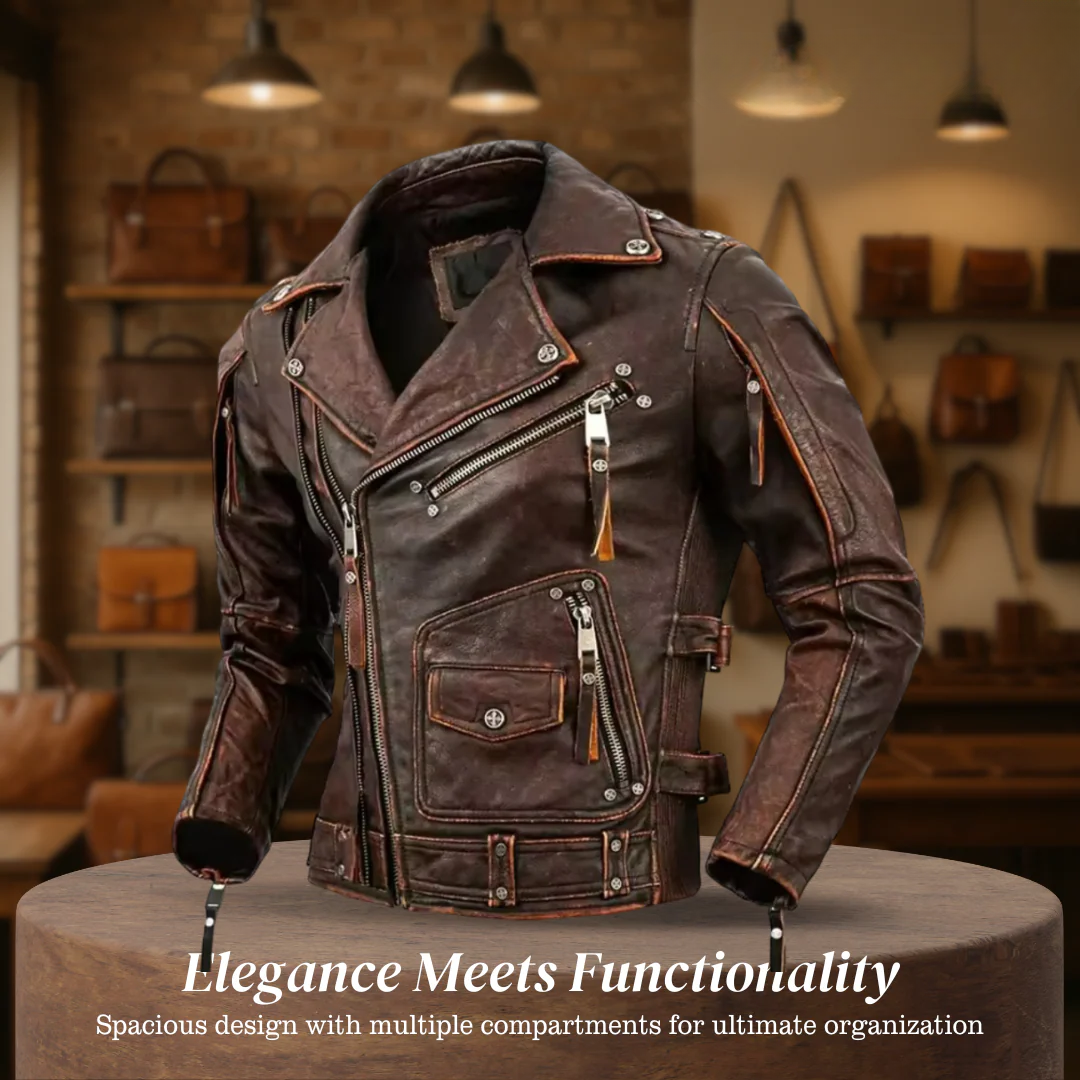 Leif | Retro Slim Fit Leather Motorcycle Jacket