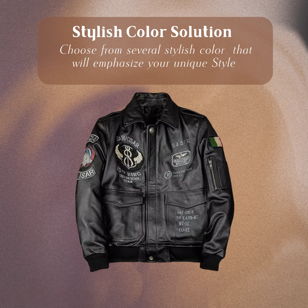 Greg | Men’s Patched Embroidered Leather Jacket