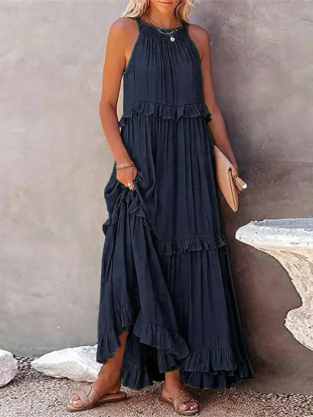 Sarah | Maxi Dress with Ruffles and Halter (Almost Sold Out)