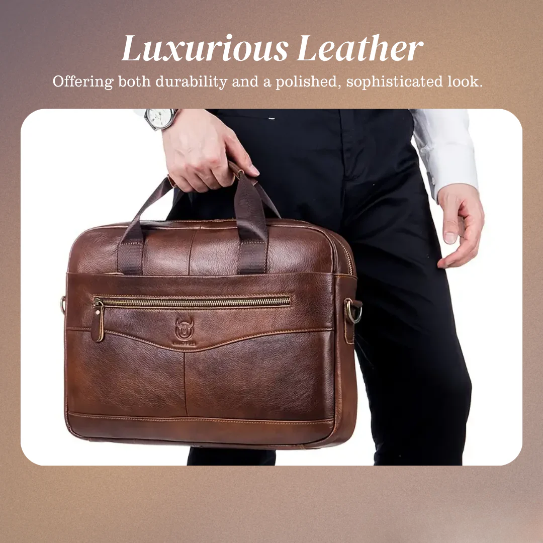 Clayton | Classic Leather Briefcase with Front Zip Accent