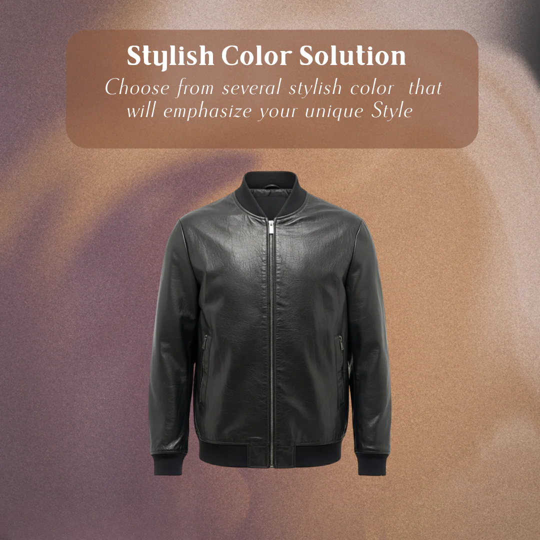 Raymund | Zip-Up Black Bomber Leather Jacket