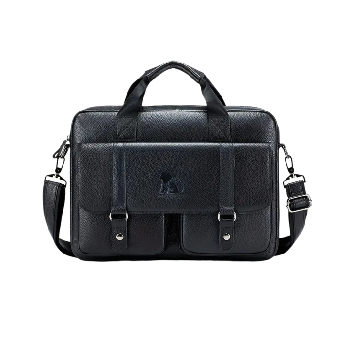 Sterling | Polished Leather Briefcase with Front Buckle Pockets