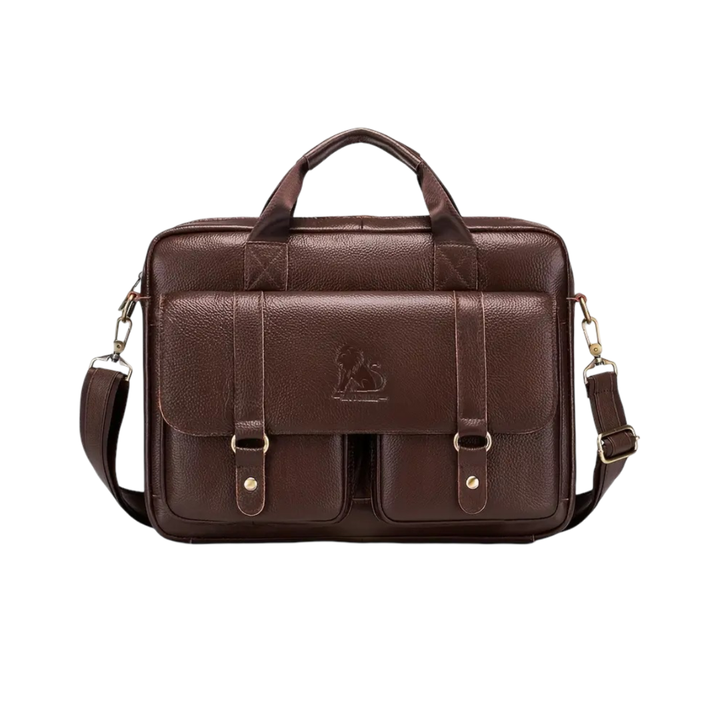 Sterling | Polished Leather Briefcase with Front Buckle Pockets