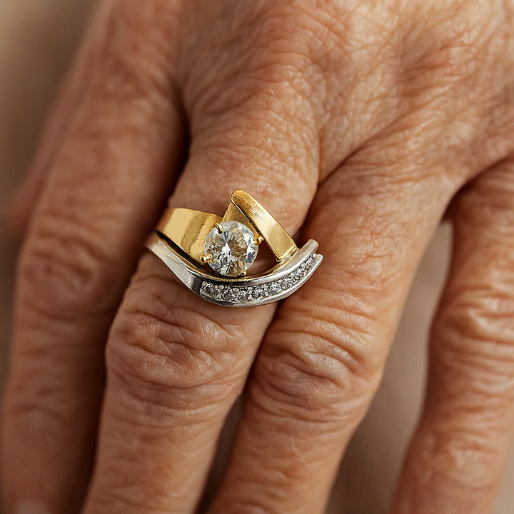 Vintage Irregular Gold & Silver Zirconia Ring