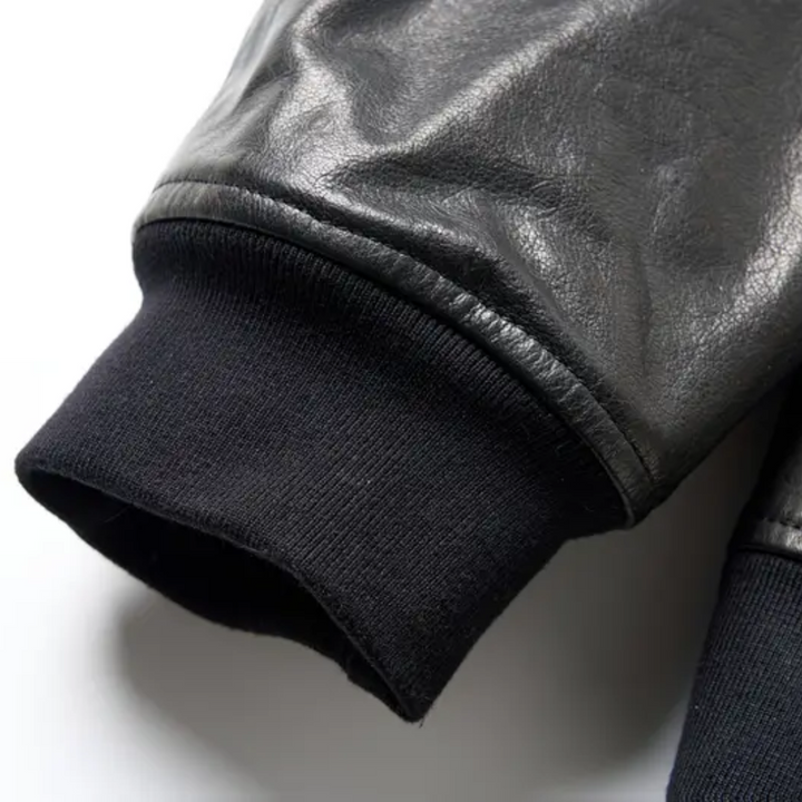 Raymund | Zip-Up Black Bomber Leather Jacket