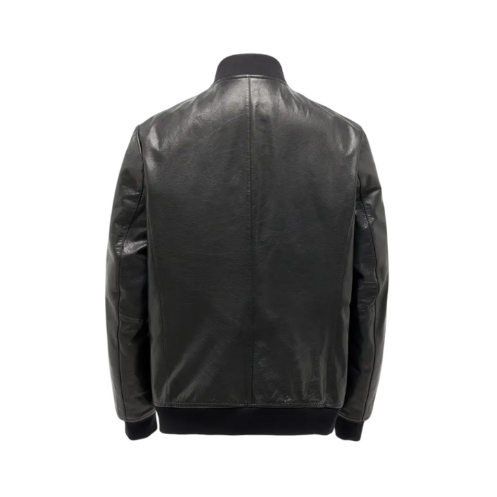 Raymund | Zip-Up Black Bomber Leather Jacket