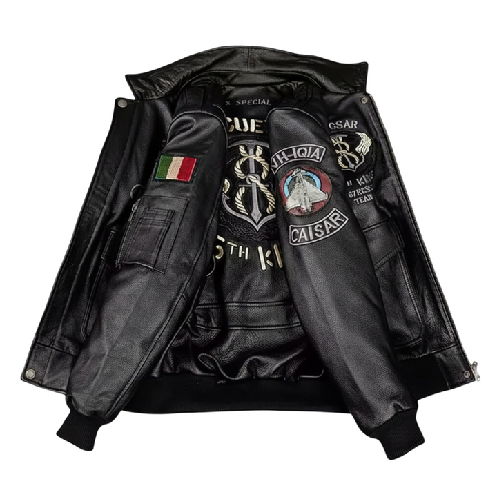 Greg | Men’s Patched Embroidered Leather Jacket