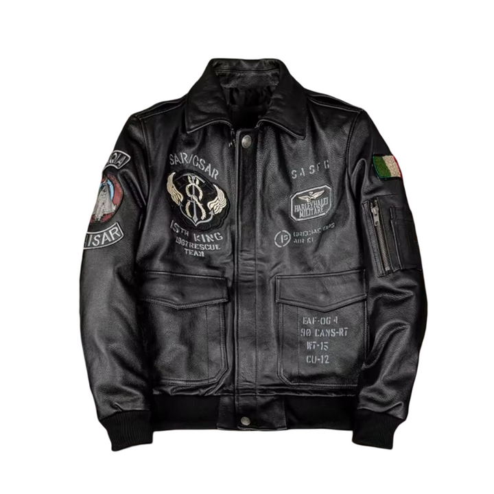 Greg | Men’s Patched Embroidered Leather Jacket