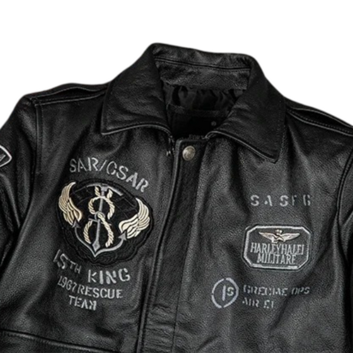 Greg | Men’s Patched Embroidered Leather Jacket