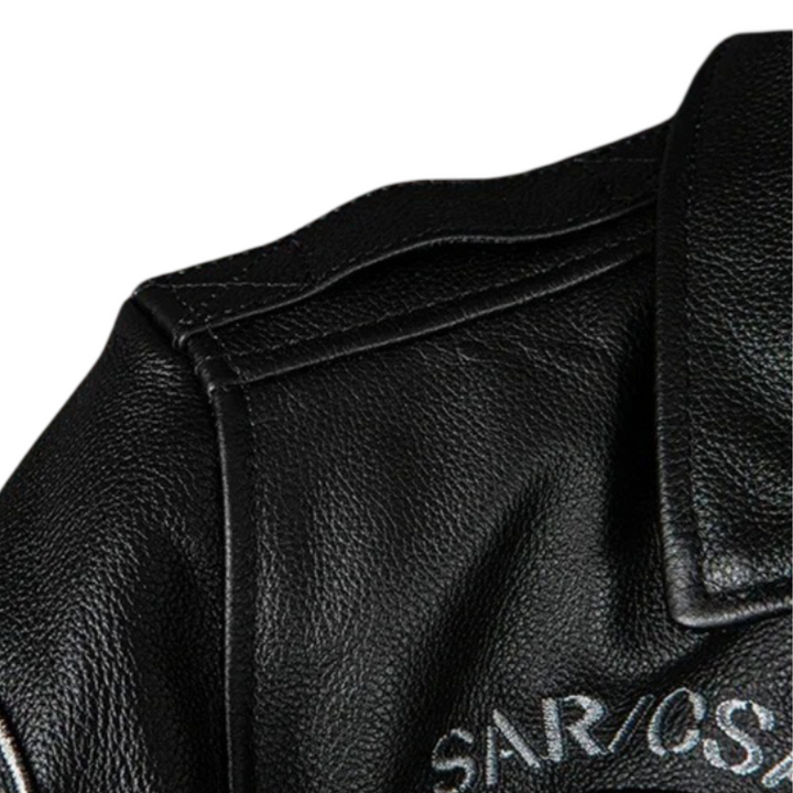 Greg | Men’s Patched Embroidered Leather Jacket