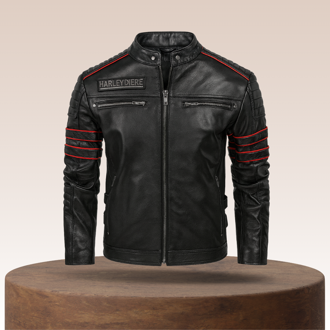Darwin | Graphic Embroidered Leather Motorcycle Jacket