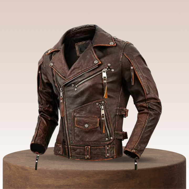 Leif | Retro Slim Fit Leather Motorcycle Jacket