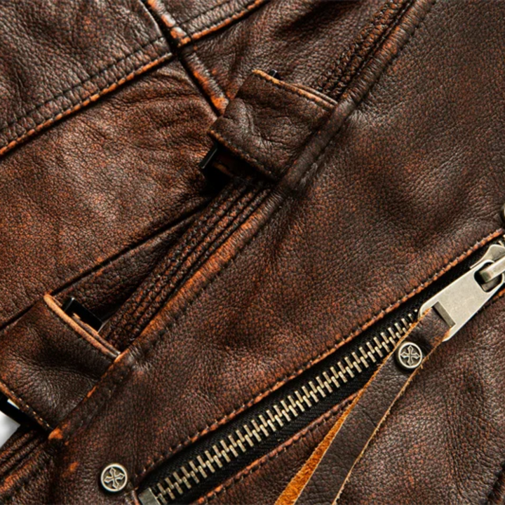 Leif | Retro Slim Fit Leather Motorcycle Jacket