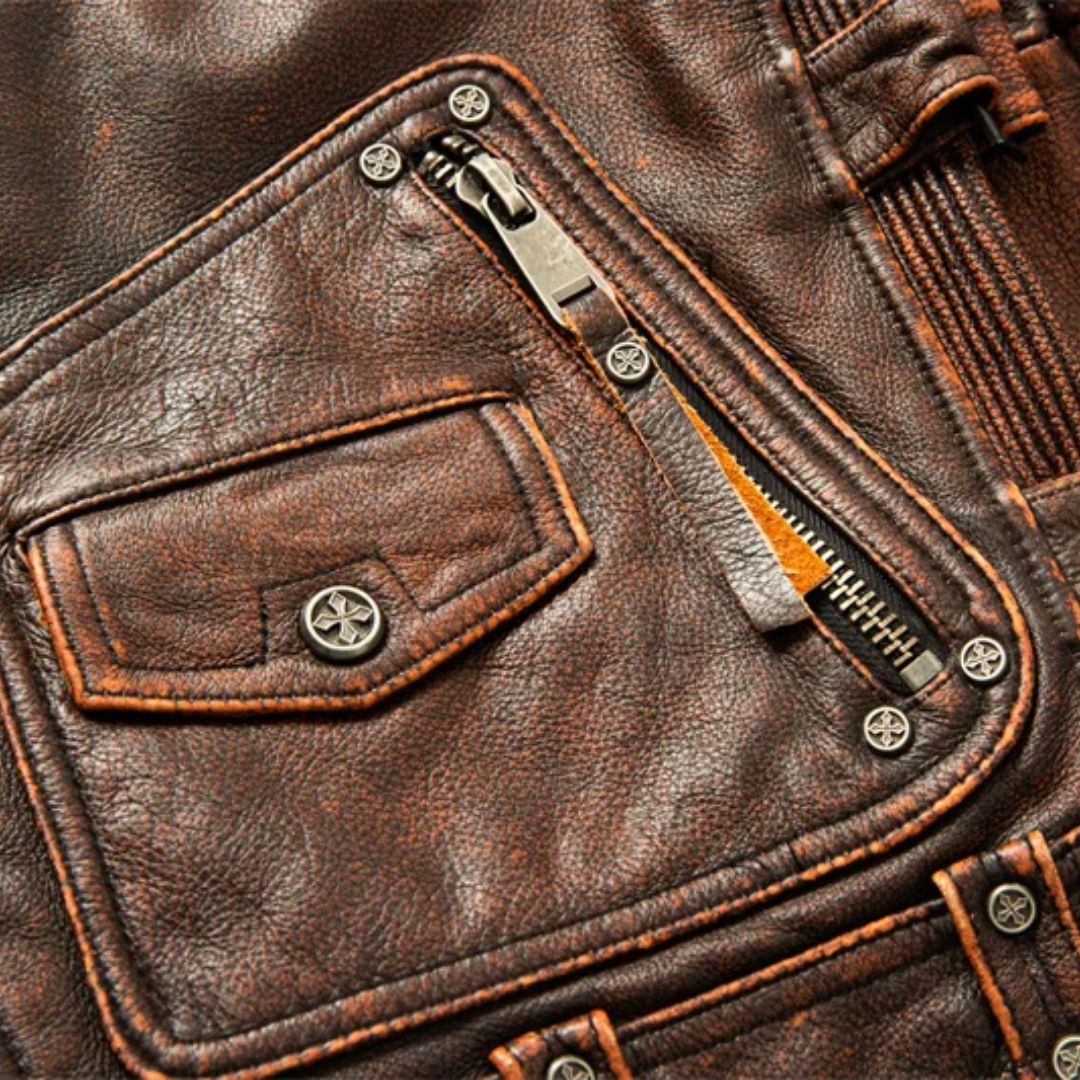 Leif | Retro Slim Fit Leather Motorcycle Jacket