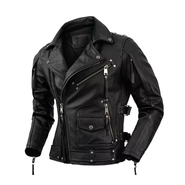 Leif | Retro Slim Fit Leather Motorcycle Jacket