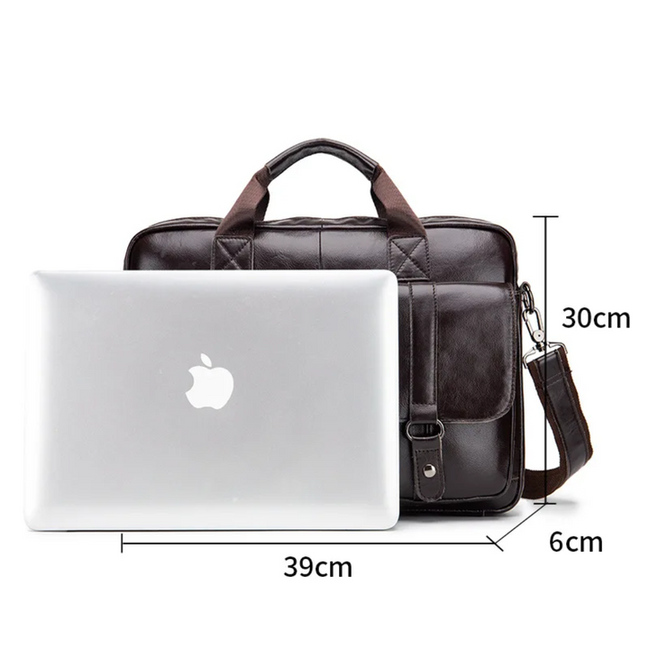 Sterling | Polished Leather Briefcase with Front Buckle Pockets