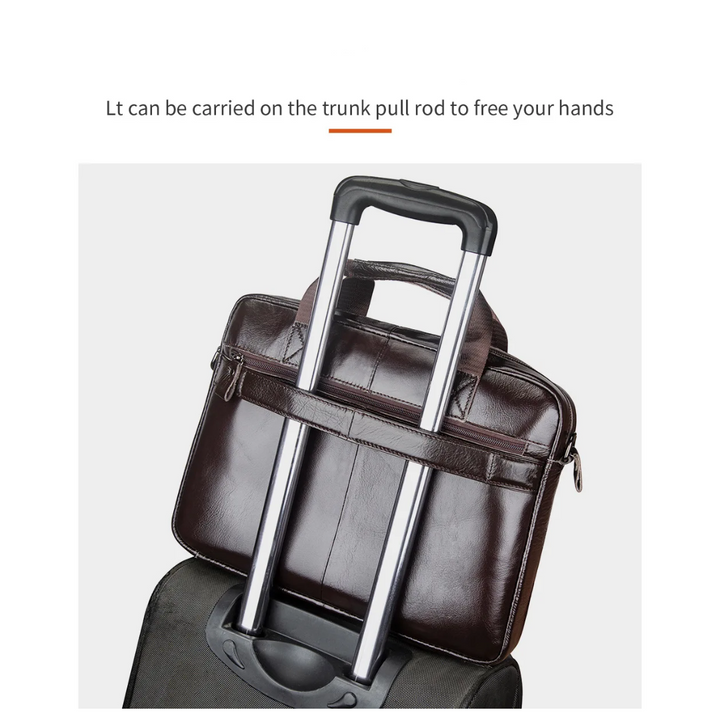 Sterling | Polished Leather Briefcase with Front Buckle Pockets