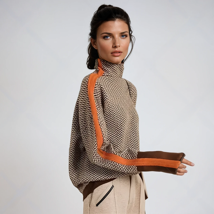 Malou™ | High-neck sweater with striking contrasting stripes